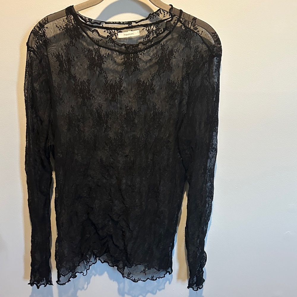 Maurices Black Lace Long Sleeve Blouse